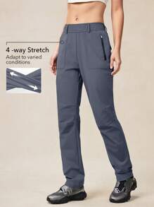 OutZeal 女士户外黑色长裤，适合露营、徒步旅行，触感凉爽，速干弹力修身剪裁，带口袋 - 藍色 - 查看 2