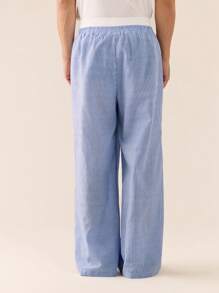 SWAVVY Men Casual Loose Striped Patchwork Waist Straight-Leg Woven Pants, Modern Daily Wear, School, Fall