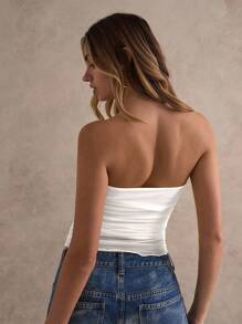 Glamine 白色褶皱露背透视上衣，夏季上衣，基本款，约会之夜，白色，露肩上衣，白色露肩上衣，夏季，白色抹胸