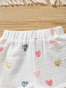 SHEIN Vintaside Kids Baby Girls' Colorful Heart Pattern Short Sleeve Outfit - White - View 6
