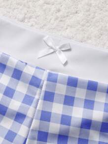 SHEIN MOD Conjunto de bikini de cuello de halter con escote en V a cuadros para playa de verano