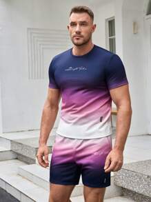 Manfinity VCAY Men's Knit Casual Short Sleeve T-Shirt & Elastic Waist Loose Fitting Shorts 2 Pieces Set Summer Outfit - Black - View 3