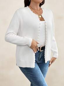 SHEIN Clasi Plus Size Pearls Beaded Cardigan, For Winter Fall - White - View 3