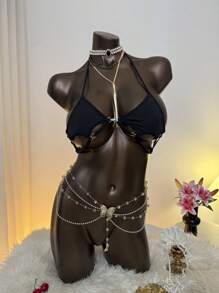 Aloruh Sujetadores inalámbricos modernos y cómodos con decoración de anillo de metal para mujer - Negro - Ver 6