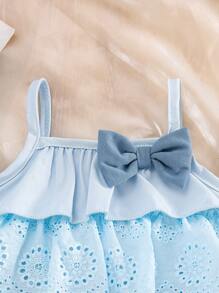 SHEIN Vintaside Kids 2件套女婴吊带蛋糕上衣+牛仔短裤套装，夏季 - 藍色 - 查看 7