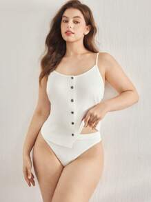 Ocili Leisure Plus Size Comfortable Ribbed Simple Open-Front Shell Button Strap Pajama Top