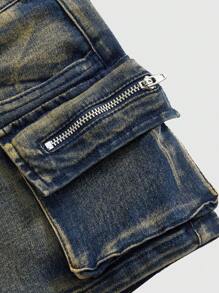 Quần short mini cạp thấp vải denim rách cỡ lớn dành cho nữ, phong cách đường phố Wasteland Punk - Màu vàng - Xem 5