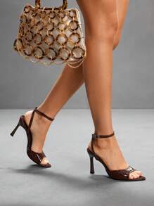 CUCCOO SZL 女士时尚纯色尖头优雅通勤高跟凉鞋 - 棕色 - 查看 7