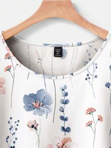 EMERY ROSE 2件套大码女式花卉印花圆领T恤和纯色裤子套装 - 彩色 - 查看 4