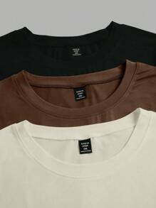 SHEIN LUNE 3 chiếc áo phông cổ tròn tay ngắn cơ bản cỡ lớn - Nhiều màu - Xem 5