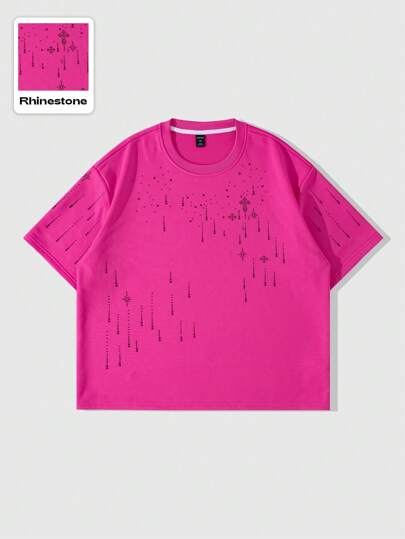 Street Life Herren schwarzes T-Shirt mit Diamantdruck in Oversized Passform und Kurzarm