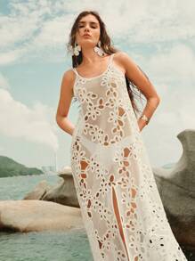 Anewsta Cubre-todo de verano para mujer de unicolor, con tirantes de espagueti, cuello redondo, sin mangas y con abertura