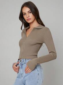 BizChic Chaqueta con cremallera de uso laboral, blusa de manga larga - Gris - Ver 1