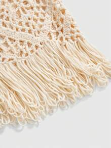 ROMWE Women Fairycore Handmade Crochet Tassel Holiday Style Skirt - Apricot - View 3