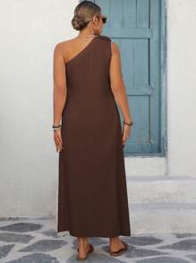 EMERY ROSE Plus Size Women's Western Style Bohemian Festival French Elegant Loose Casual Holiday Commuter Solid Color Linen Off The Shoulder Spaghetti Strap Gathered Neckline Floral Decor Slit Hem Sleeveless Maxi Dress, Spring/Summer Women Summer Clothing Woman S Summer Clothes Work Summer Dresses Women Plus Sun Dress Women S Clothes