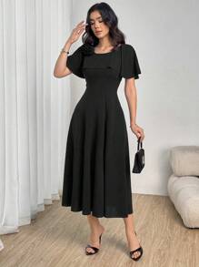 Modelyn Women's Elegant Party/Wedding Ruched A-Line Dress With Shawl Collar