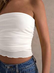 Glamine 白色褶皱露背透视上衣，夏季上衣，基本款，约会之夜，白色，露肩上衣，白色露肩上衣，夏季，白色抹胸