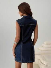 SHEIN EZwear Women's Fashion Minimalist Button Decor Sleeveless Short Denim Dress, Summer,Jeans Dress Short Dress Casual Dress Country Concert Outfit Short Women Dresses Going Out Outfits Cute Dress Western Dress