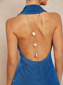 Lumalex Halter Twist Marszczony Odkryty Tył Metalowy Łańcuch Dekoracja Damski Top - Turkusowy - Zobacz 1