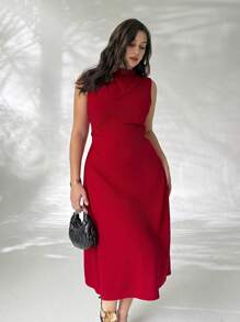 Firerie 女士优雅简约浪漫甜美日常穿着，适合办公室、婚礼、派对、音乐节、度假穿着，褶皱 A 字迷你连衣裙，红色，吊带背心 - 紅色 - 查看 2