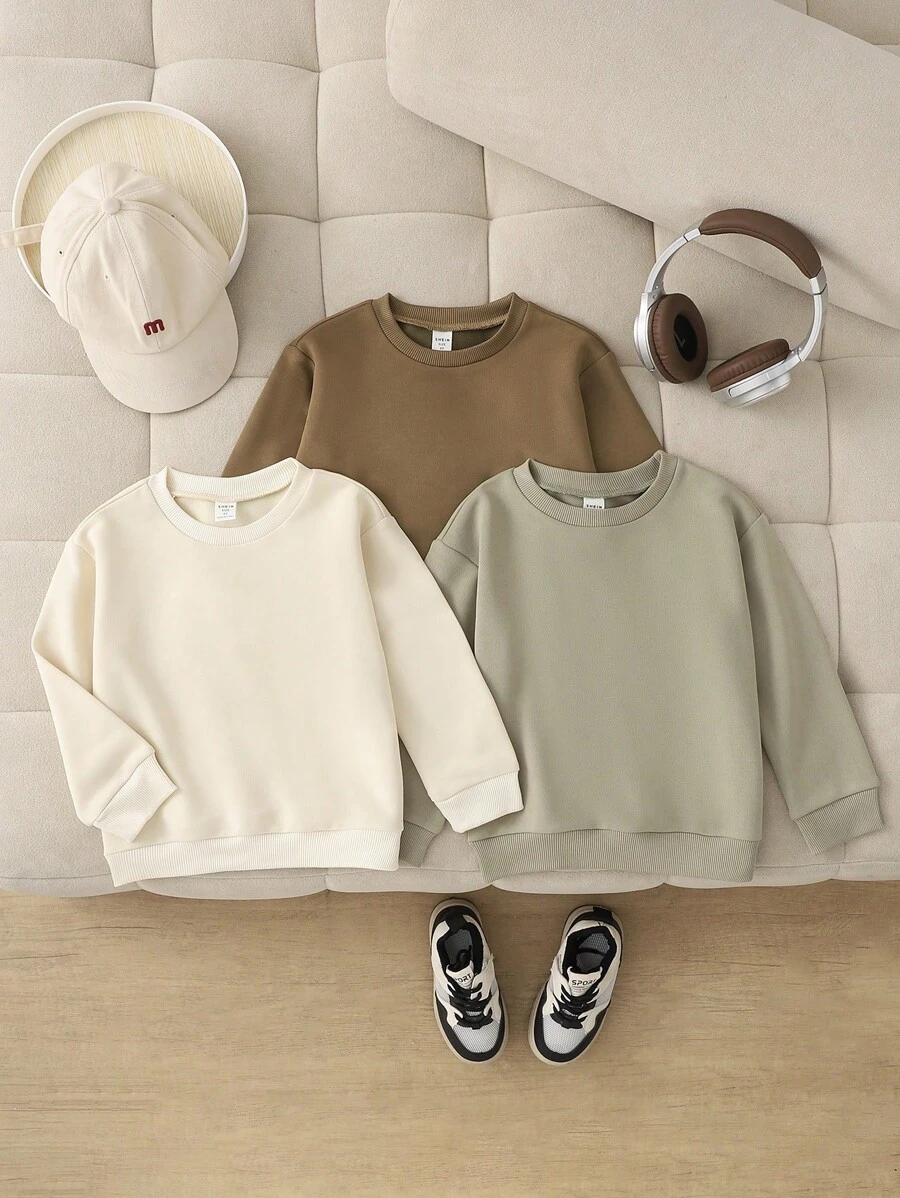 Young Boys' Plain Solid Color Crew Neck Long Sleeve Sweatshirts