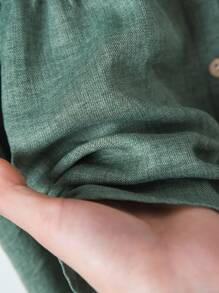 Rusticease Top de manga corta de cuello redondo y pantalones en tela de rayas, ropa casual de unicolor para mujer - Verde - Ver 6