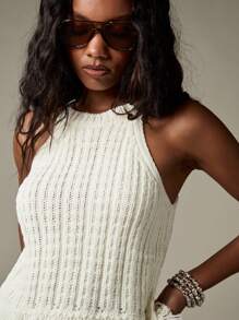 MISSGUIDED Chaleco suéter de punto con dobladillo de flecos acanalados, para uso casual, bohemio, en festivales, para Coachella, en la playa, en primavera y verano