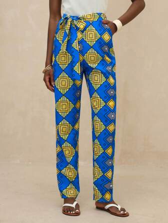 Vesra 女士几何印花腰带铅笔裤