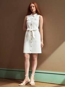 Selenza Vestido camisero mezclilla con diseño de solapa con cinturón