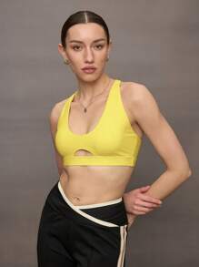 Activina Women's Minimalist Solid Color Hollow Back Sports Bra - Yellow - View 5
