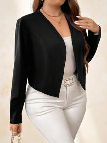 SHEIN Clasi SHEIN Clasi Plus Size Solid Open Front Crop  Jacket Clothes