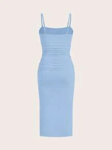 SHEIN EZwear 2pcs Women's Summer Knit Bodycon Camisole Dresses - Blue - View 8