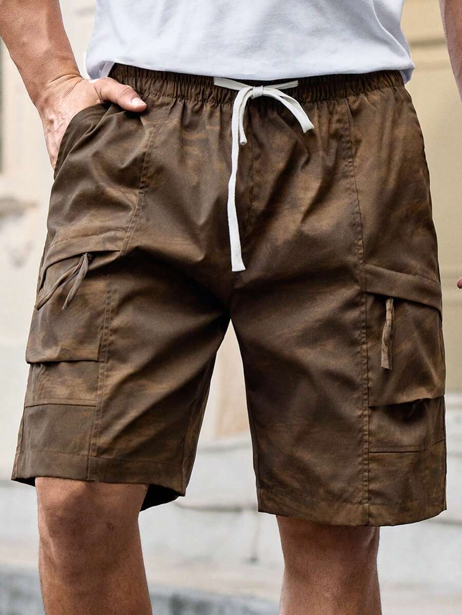 Manfinity VCAY Men's Loose Casual Multi-Pocket Cargo Shorts With Waist Tie - Multicolor - View 1