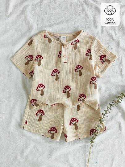 Vintaside Kids 2 st/set sött vattenmelontryck babypojkar casual kortärmad t-shirt och shorts set