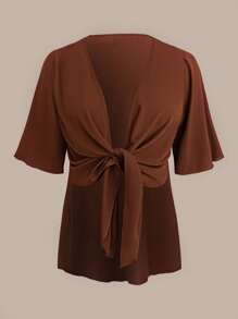 SHEIN LUNE Set da 3 pezzi taglie forti: Kimono marrone aperto, canottiera e pantaloncini - molteplici modi per indossarlo