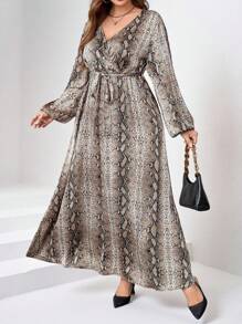 SHEIN Clasi 大码女式动物印花腰带连衣裙，秋季 - 彩色 - 查看 3