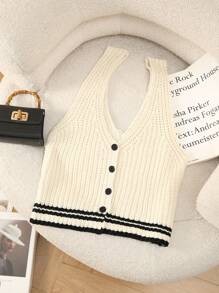SHEIN Clasi Áo len cardigan dệt kim không tay màu sắc thanh lịch, giản dị dành cho nữ, mùa xuân/hè - Nhiều màu - Xem 5