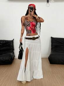 Coolane 女士夏季演唱会狂欢节外出街头服饰 Y2K 豹纹花卉吊带背心