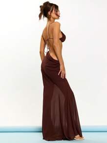 MUSERA Thin Strap Gathered Bust Cut Out Chiffon Maxi Dress Elegant Summer Vacation Holiday Prom Graduation Birthday Sexy Tuscan Sun Night Out