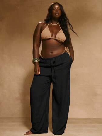 MUSERA Pantalon à taille mi-haute, jambes larges avec cordon de serrage à la taille. Tenue de vacances, de plage élégante, mignonne pour l'été