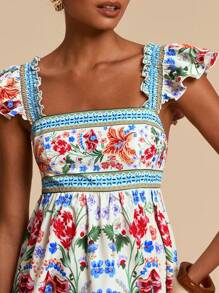 Travachic Vestido mini con estampado floral tejido para mujer, atuendos de verano, ropa de playa, primavera y verano, Pascua, atuendos de vacaciones, ropa de playa para mujer, vacaciones de primavera, atuendos de vacaciones para mujer, atuendos de concierto para mujer, BOHO, bohemia, festival de música, atuendos del 4 de julio, ropa de mujer para vacaciones tropicales, romántico - Multicolor - Ver 6