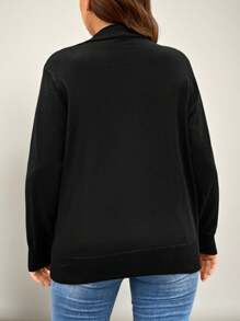 SHEIN LUNE Plus Solid Dual Pocket Cardigan For Spring & Autumn, For Winter