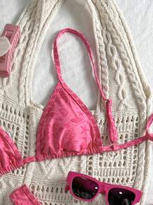 Elavelle Bộ đồ bơi bikini dây mảnh in họa tiết ngẫu nhiên Springbreak dành cho nữ - Nhiều màu - Xem 5