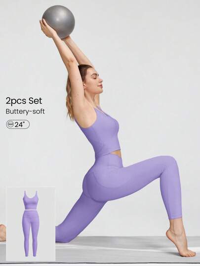 GLOWMODE FeatherFit™修身活動背心和24"高腰緊身褲套裝，輕度運動瑜伽日常穿著