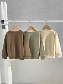 Young Boys' Plain Solid Color Crew Neck Long Sleeve Sweatshirts