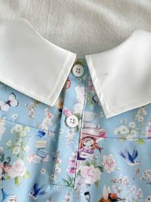 SHEIN Vintaside Kids Đầm phong cách đồng quê thanh lịch dễ thương thời trang cho bé gái/bé gái mùa xuân/hè dễ thương - Màu xanh lam - Xem 8