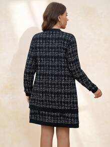 SHEIN Clasi 2 件套大码女教师服装，包括夹克和印花连衣裙，秋季 - 黑與白 - 查看 2