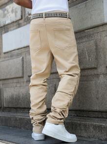Manfinity EMRG Jeans casuales de mezclilla con pliegues y bolsillos para hombre