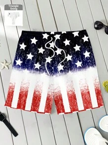 VIVINTIMO Pantalones cortos de playa para hombres con estampado digital de contraste de color degradado y elementos de la bandera nacional, de moda casual y apropiados para verano, playa, vacaciones en la ciudad, citas, fiestas y otras ocasiones. Artículo esencial para combinar, adecuado para parejas a juego y como regalo para el novio. - Multicolor - Ver 2