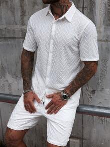 Manfinity Homme Men's Short Sleeve Shirt And Shorts Set, Fashionable Summer Outfit